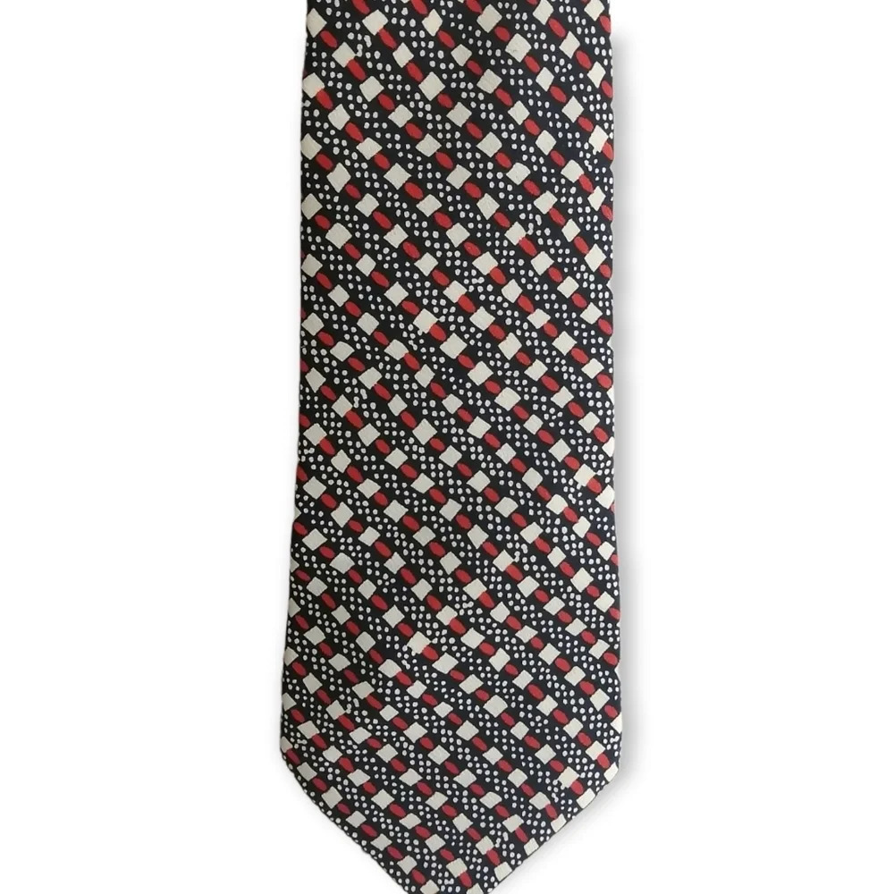 Lanvin Paris 100% Silk Tie Red, White, and Blue Basket Weave Pattern